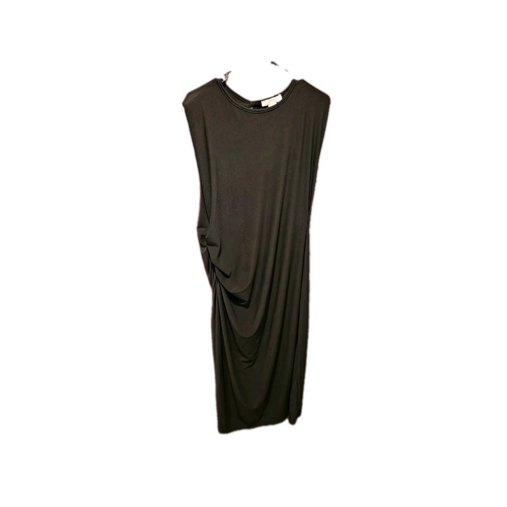 Black Minimalist Ruched Side Sleeveless Midi Dress Size Small Astrid‎ Italy Made